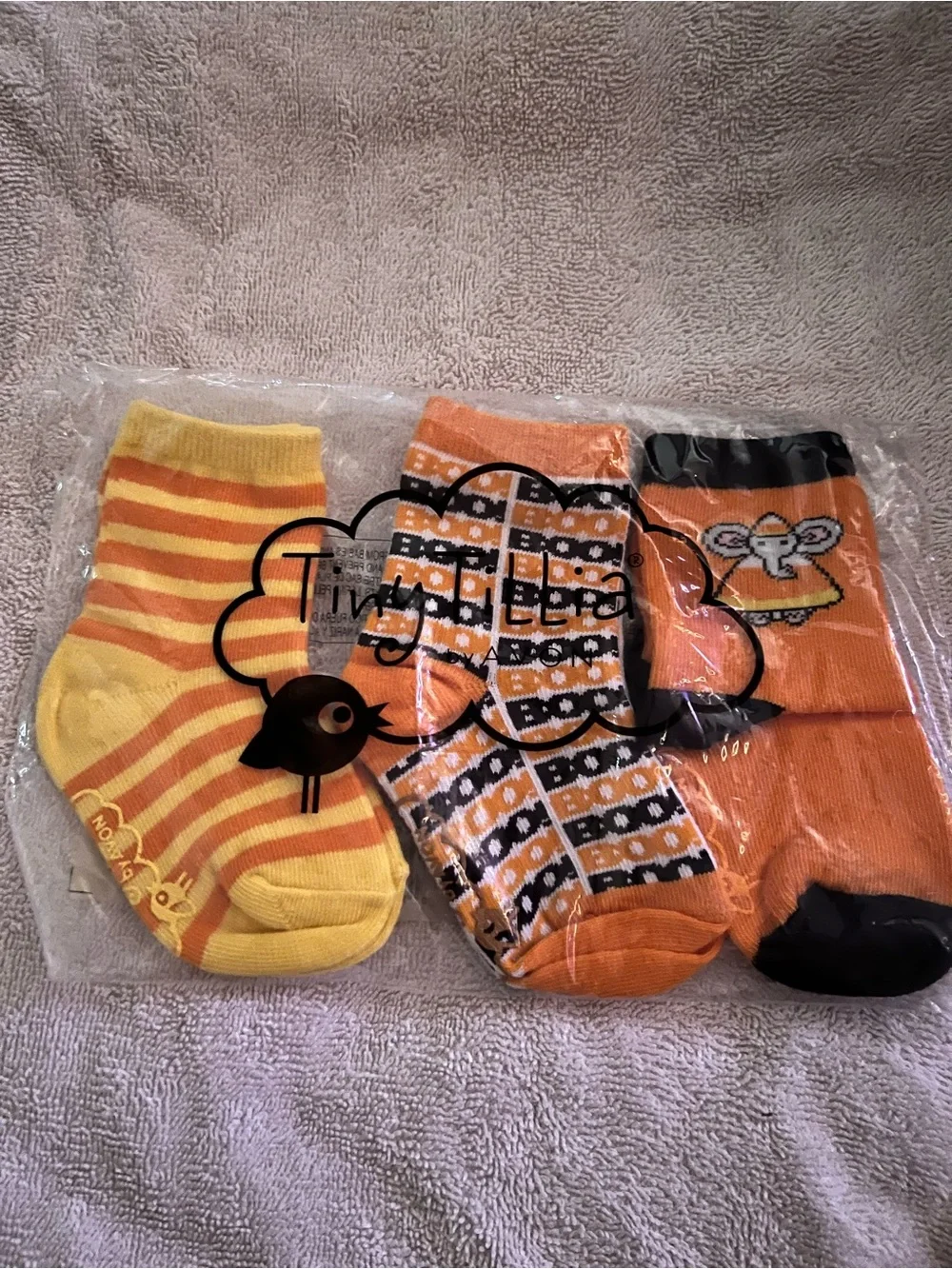 Avon Tiny Tillia Halloween sock set Orange & Yellow Sock Trio